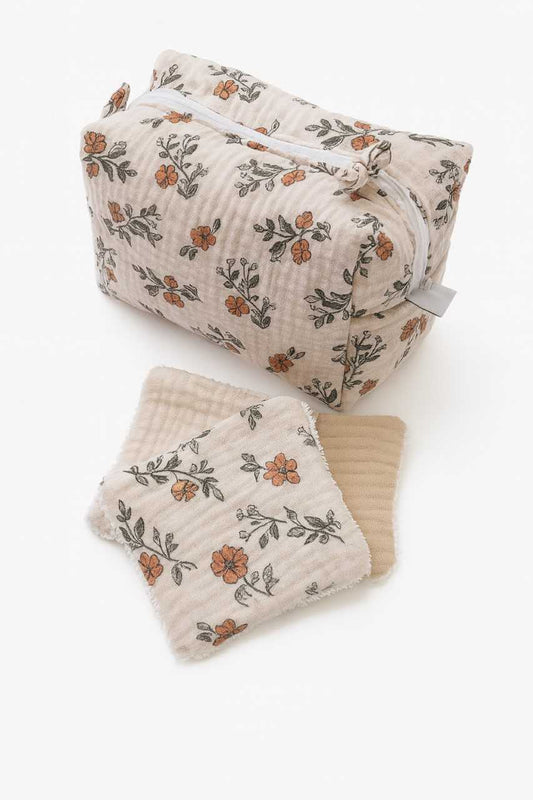 TROUSSE DE TOILETTE PLIABLE BEIGE FLEURIE