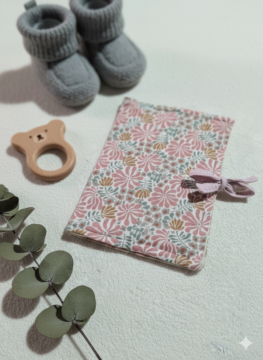 PROTEGE CARNET DE SANTE FLEURI ROSA
