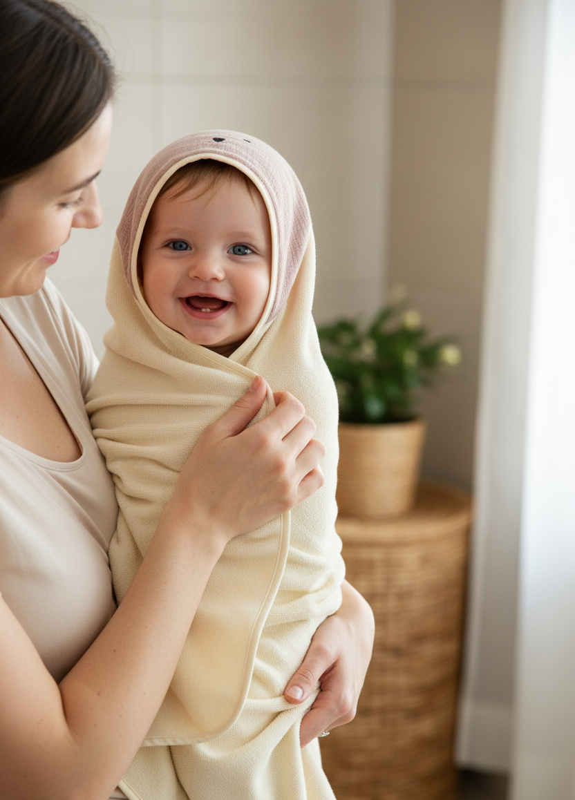 CAPE DE BAIN ROSE BRODEE LAPIN AVEC SON GANT ASSORTI